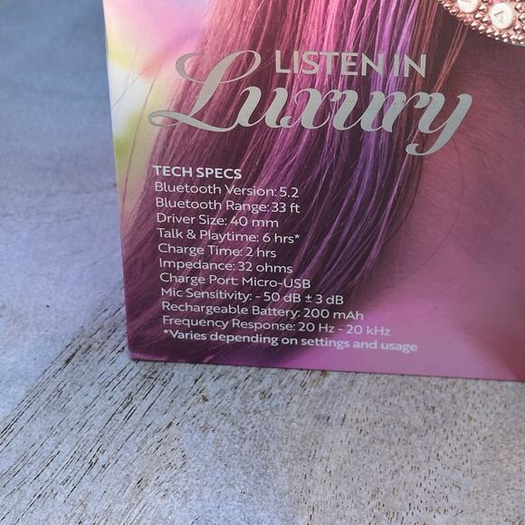 NEW Art+Sound Bling Wireless Headphones 6Hrs playtime. White Pink rhinestones - Picture 2 of 15